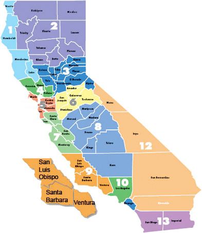 Map of the Area Boards in California